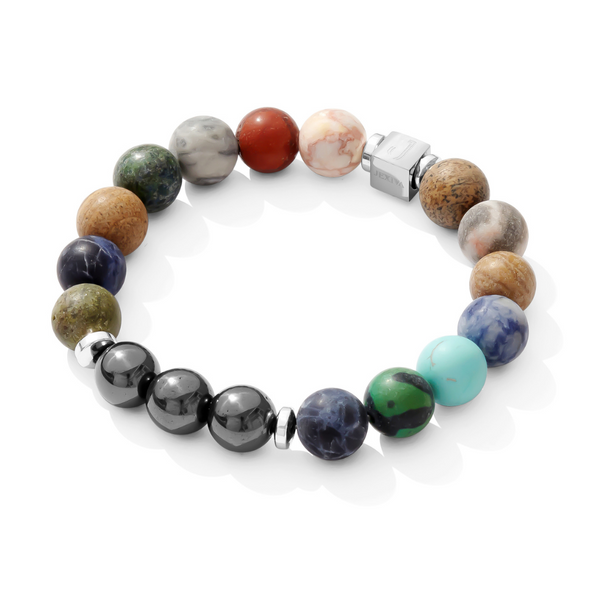 Unisex Stretch Bracelet - Variety Planets Natural Stone - Stress Relief, Balance, Chakra Activation, Protection, Luck, Meditation, Healing & Creativity - With a Luxury Gift Box - Jexiva