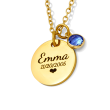 Personalized Birthstone Name Necklace for Women – Custom PVD Gold Plated, Silver Stainless Steel Pendant - Non Tarnish – Engraved Disc Charm Jewelry – Gift for Mom, Grandma, Birthday & Mother's Day - Jexiva