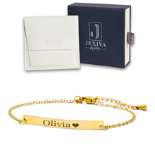 Personalized Name Engraved Bar Bracelet for Women/Men – PVD Plated Stainless Steel – Custom ID Tag – Adjustable Chain – Double Side Engraving – Gift for Birthday, Anniversary - Jexiva