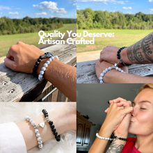 2 Pcs Couples Bracelet Magnetic Healing Stone Stretch Cord Friendship Bracelet for Men & Women