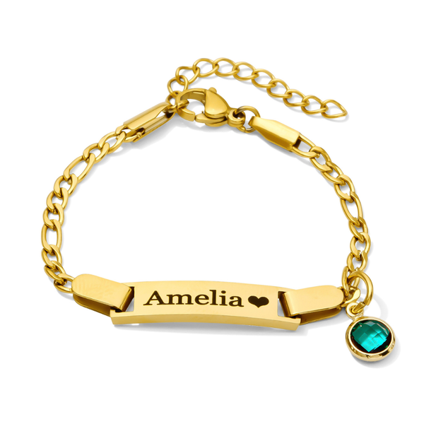 Personalized Baby Name Bracelet with Birthstone – Non Tarnish - Double-Sided Engraving – Stainless Steel PVD 18k Gold Platted or Silver – Adjustable Size for Babies/Toddlers/Kids - Jexiva
