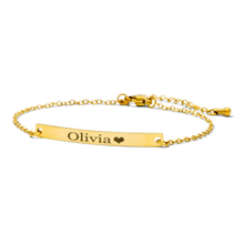 Personalized Name Engraved Bar Bracelet for Women/Men – PVD Plated Stainless Steel – Custom ID Tag – Adjustable Chain – Double Side Engraving – Gift for Birthday, Anniversary - Jexiva