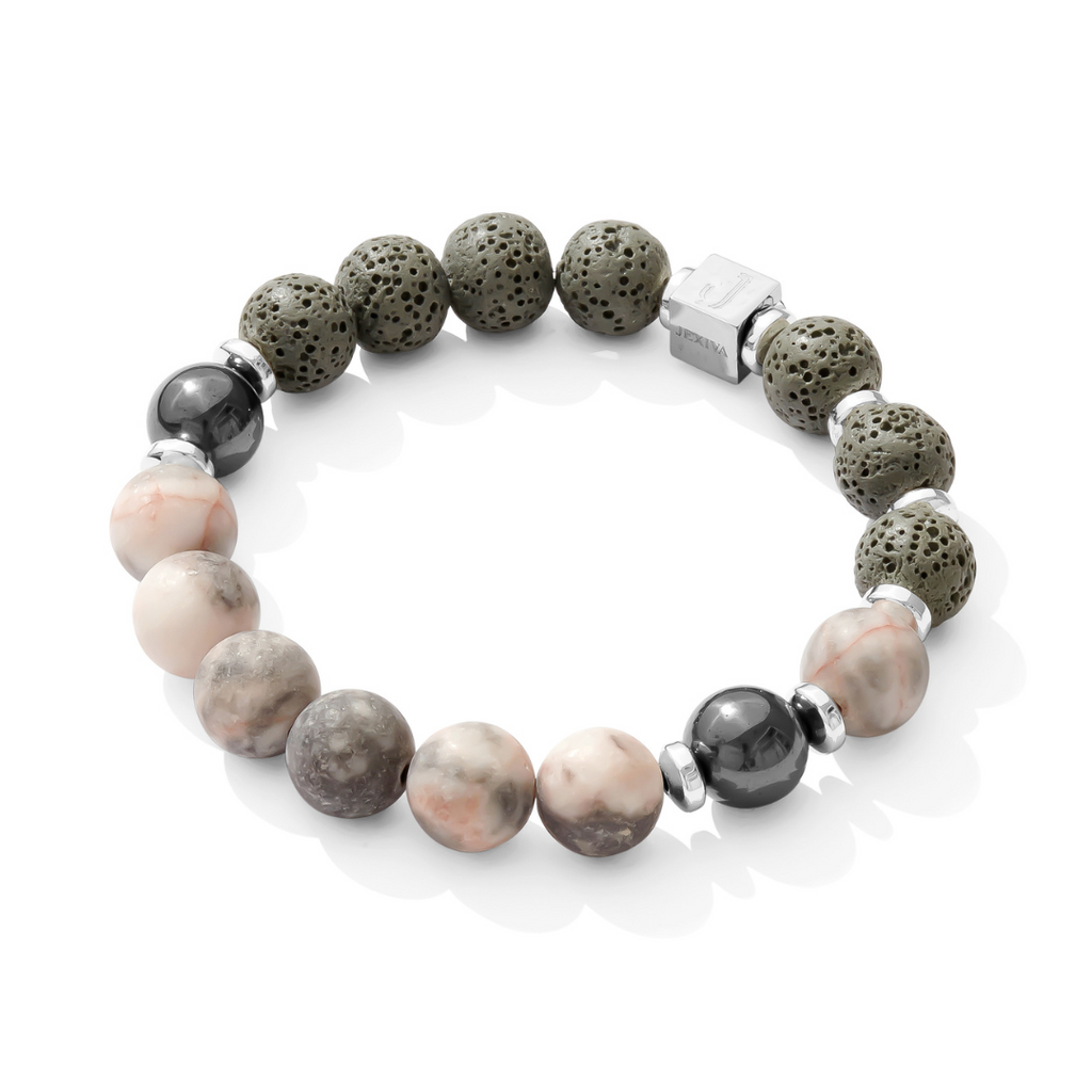 HZMAN 2-Pack Hematite Stretch Bracelets For Women & Men - Anxiety Relief Stone Bracelet, Adjustable Black Beaded