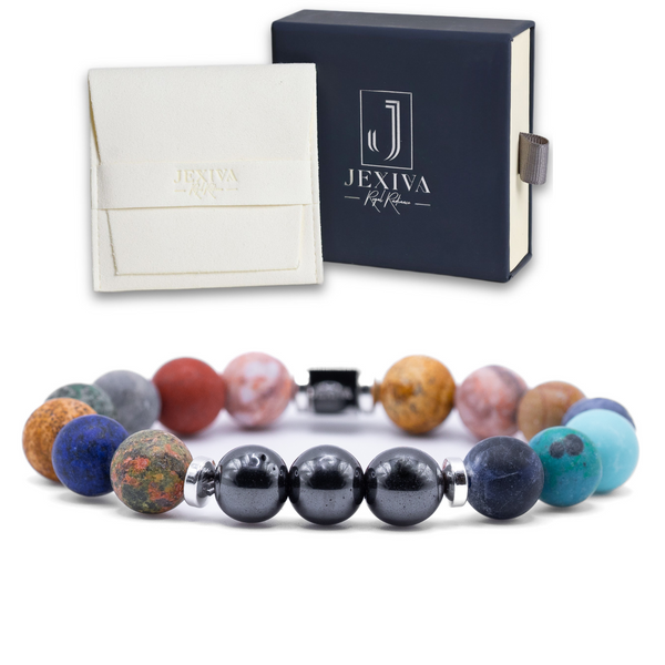 Unisex Stretch Bracelet - Variety Planets Natural Stone - Stress Relief, Balance, Chakra Activation, Protection, Luck, Meditation, Healing & Creativity - With a Luxury Gift Box