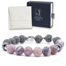 Unisex Stretch Bracelet - Pink Zebra, Lava, Hematite Natural Stone - Stress Relief, Balance, Chakra Activation, Protection, Luck, Meditation, Healing & Creativity - 10mm Beads - With a Luxury Gift Box