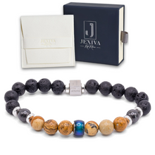 Unisex Stretch Bracelet - Lava & Hematite Natural Stone - Grounding, Balance, Chakra Activation, Protection, Luck, Meditation & Creativity - 8mm Beads - With a Luxury Gift Box