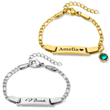 Personalized Baby Name Bracelet with Birthstone – Non Tarnish - Double-Sided Engraving – Stainless Steel PVD 18k Gold Platted or Silver – Adjustable Size for Babies/Toddlers/Kids - Jexiva
