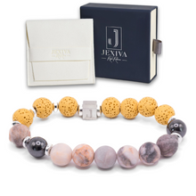 Unisex Stretch Bracelet - Lava & Hematite Natural Stone - Grounding, Balance, Chakra Activation, Protection, Luck, Meditation & Creativity - 8mm Beads - With a Luxury Gift Box