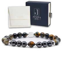 Unisex Stretch Bracelet - Lava & Hematite Natural Stone - Grounding, Balance, Chakra Activation, Protection, Luck, Meditation & Creativity - 8mm Beads - With a Luxury Gift Box