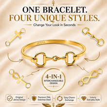 Interchangeable Cuff Bangle Bracelet for Women/Her - Waterproof Non-Tarnish 316L Stainless Steel - Horse Bit, Cross, Infinity & Ankh Charms - Jexiva