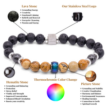 Unisex Stretch Bracelet - Lava & Hematite Natural Stone - Grounding, Balance, Chakra Activation, Protection, Luck, Meditation & Creativity - 8mm Beads - With a Luxury Gift Box