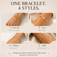 Interchangeable Cuff Bangle Bracelet for Women/Her - Waterproof Non-Tarnish 316L Stainless Steel - Horse Bit, Cross, Infinity & Ankh Charms - Jexiva