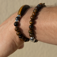 Unisex Stretch Bracelet - Tiger Eye, Hematite Natural Stone - Grounding, Balance, Harmony, Protection, Luck, Meditation & Boosts Creativity - 8mm Beads - With a Luxury Gift Box