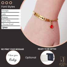 Personalized Baby Name Bracelet with Birthstone – Non Tarnish - Double-Sided Engraving – Stainless Steel PVD 18k Gold Platted or Silver – Adjustable Size for Babies/Toddlers/Kids - Jexiva
