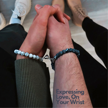 2 Pcs Couples Bracelet Magnetic Healing Stone Stretch Cord Friendship Bracelet for Men & Women