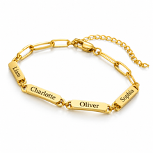Personalized Paper Clip Name Bracelet for Women/Men – PVD Gold Plated Stainless Steel – Custom Engraved ID Tags (1-4 Name Options) – Adjustable Chain – Engraving – Gift for Her or Him - Jexiva