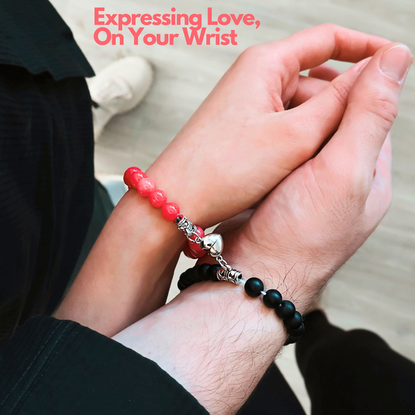 2 Pcs Couples Bracelet Magnetic Healing Stone Stretch Cord Friendship Bracelet for Men & Women - Jexiva