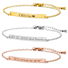 Personalized Name Engraved Bar Bracelet for Women/Men – PVD Plated Stainless Steel – Custom ID Tag – Adjustable Chain – Double Side Engraving – Gift for Birthday, Anniversary - Jexiva