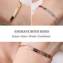 Personalized Name Engraved Bar Bracelet for Women/Men – PVD Plated Stainless Steel – Custom ID Tag – Adjustable Chain – Double Side Engraving – Gift for Birthday, Anniversary - Jexiva