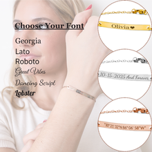 Personalized Name Engraved Bar Bracelet for Women/Men – PVD Plated Stainless Steel – Custom ID Tag – Adjustable Chain – Double Side Engraving – Gift for Birthday, Anniversary - Jexiva