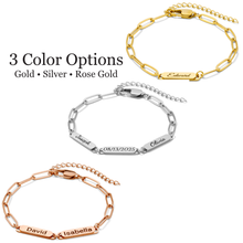 Personalized Paper Clip Name Bracelet for Women/Men – PVD Gold Plated Stainless Steel – Custom Engraved ID Tags (1-4 Name Options) – Adjustable Chain – Engraving – Gift for Her or Him - Jexiva