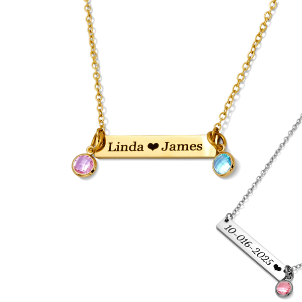 Custom Name Bar Necklace – Personalized Engraved Stainless Steel Jewelry for Women – Gold Plated or Silver – Non Tarnish - Adjustable Chain – Gift for Mom, Her, Birthday, Anniversary - Jexiva