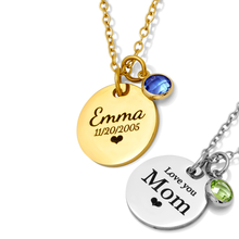Personalized Birthstone Name Necklace for Women – Custom PVD Gold Plated, Silver Stainless Steel Pendant - Non Tarnish – Engraved Disc Charm Jewelry – Gift for Mom, Grandma, Birthday & Mother's Day - Jexiva
