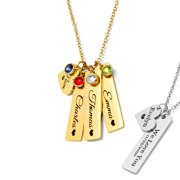 Personalized Engraved Bar & Heart Charm Necklace – Custom Name Jewelry for Women – Stainless Steel – PVD Gold Plated Tarnish-Resistant – Gift for Mom, Wife, Daughter – Birthday, Mother’s Day - Jexiva