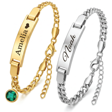 Personalized Baby Name Bracelet with Birthstone – Non Tarnish - Double-Sided Engraving – Stainless Steel PVD 18k Gold Platted or Silver – Adjustable Size for Babies/Toddlers/Kids