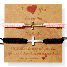 2Pcs Couples Bracelet - Stainless Steel - Christian Cross - Adjustable Strong Woven Rope - Couples, Family & Friendship Bracelet for Men & Women Gift