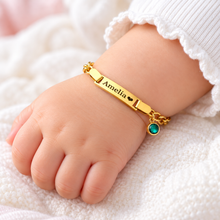 Personalized Baby Name Bracelet with Birthstone – Non Tarnish - Double-Sided Engraving – Stainless Steel PVD 18k Gold Platted or Silver – Adjustable Size for Babies/Toddlers/Kids - Jexiva