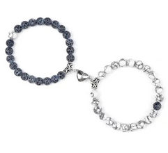 2 Pcs Couples Bracelet Magnetic Healing Stone Stretch Cord Friendship Bracelet for Men & Women - Jexiva