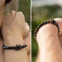 2 Pcs Couples Bracelet Magnetic Healing Stone Stretch Cord Friendship Bracelet for Men & Women