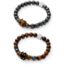 2 Pcs Couples Bracelet Magnetic Healing Stone Stretch Cord Friendship Bracelet for Men & Women