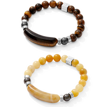 2 Pcs Couples Bracelet Magnetic Healing Stone Stretch Cord Friendship Bracelet for Men & Women