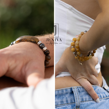 2 Pcs Couples Bracelet Magnetic Healing Stone Stretch Cord Friendship Bracelet for Men & Women