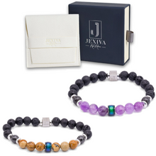 2 Pcs Couples Bracelet Magnetic Healing Stone Stretch Cord Friendship Bracelet for Men & Women