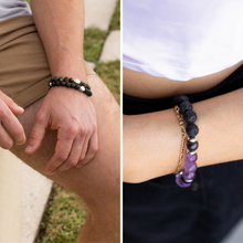 2 Pcs Couples Bracelet Magnetic Healing Stone Stretch Cord Friendship Bracelet for Men & Women