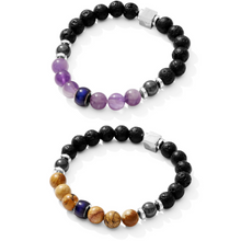 2 Pcs Couples Bracelet Magnetic Healing Stone Stretch Cord Friendship Bracelet for Men & Women