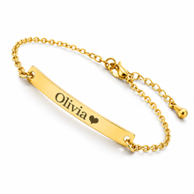 Personalized Name Engraved Bar Bracelet for Women/Men – PVD Plated Stainless Steel – Custom ID Tag – Adjustable Chain – Double Side Engraving – Gift for Birthday, Anniversary - Jexiva